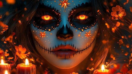 a person with face paint and candles

