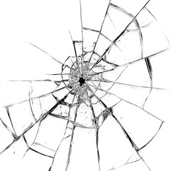 Obraz premium A shattered glass window, dramatic effect, hyper-realistic style, sharp reflections, isolated on white background 