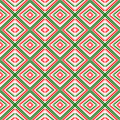 Illustrated 3D green and red geometric seamless pattern, Christmas festive, Christmas textiles background. Ideal for Christmas theme, card, Christmas decoration,card, brochure ,advertising  etc., 