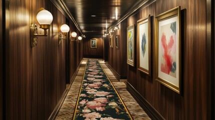 A charming 1980s hallway with a distinctive floral carpet runner