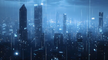 Fototapeta premium Blue high-tech tone of cityscape conneted line, technology conce.