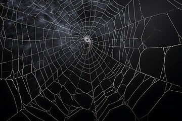 Obraz premium spider web with dew drops on a dark background close up.