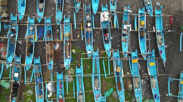 Aerial View: Fishing Boats Anchored Near Shoreline