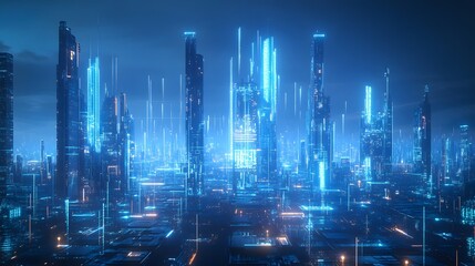 Blue high-tech tone of cityscape conneted line, technology conce.