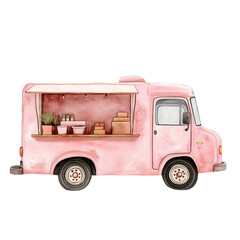 Vintage Food Truck Watercolor Illustration isolated transparent background
