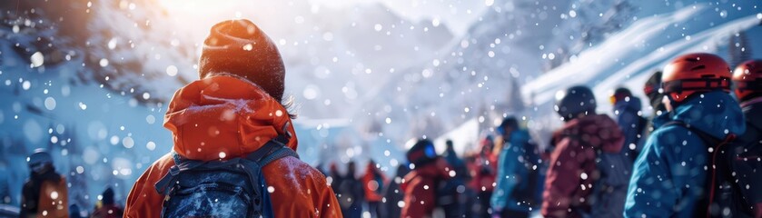 Naklejka premium Spectators viewing snowboard cross, sports, speed