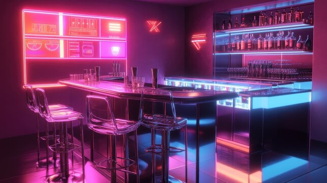 A futuristic 80s bar area with programmable LED lighting - Powered by Adobe