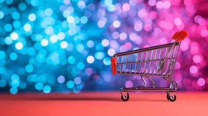 Colorful Shopping Cart with Bokeh Background