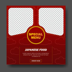 social media post banner template for japanese food, Simple modern with dynamic shape