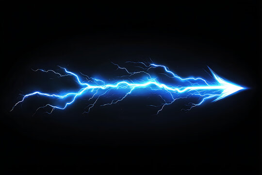 A vibrant blue lightning bolt graphic with an arrow, symbolizing energy and motion.