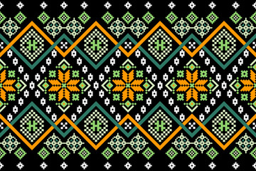 Cross stitch pattern concept showcasing traditional ethnic geometric pattern, Design for textile, background,carpet,wallpaper,clothing,wrapping,Batik,fabric,Vector illustration