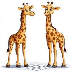 Fototapeta premium Cute Cartoon Giraffes Playing Hopscotch Together