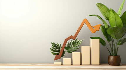 A modern business growth chart with upward arrows symbolizes strategic success and company development. Analyze performance, plan future investments, and maximize profits for sustained growth.
