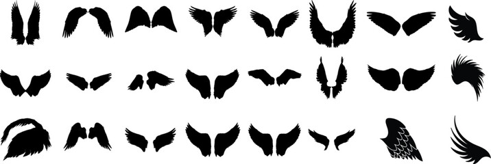 Wings badges vector illustration of a wheat field Set of black wings icons