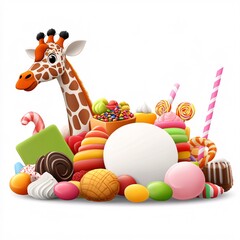 Cute Cartoon Giraffe in a Colorful Candy Wonderland