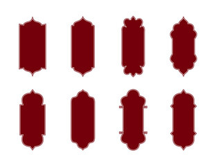 Islamic vintage label frames set - Blank decorative retro badges and emblems. Islamic shape set with white stroke blank template in maroon color vector illustration.