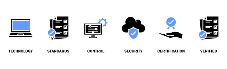 ISO 27001 banner web icon vector illustration concept for information security management system (ISMS) with an icon of technology, standards, control, security, certification, and verified