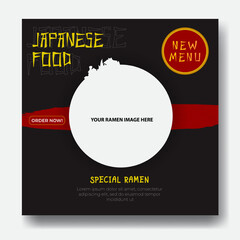Social media post banner template for japanese food, Simple modern with dynamic shape