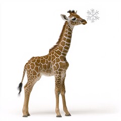 Obraz premium Baby Giraffe Playing with Snowflakes in Winter