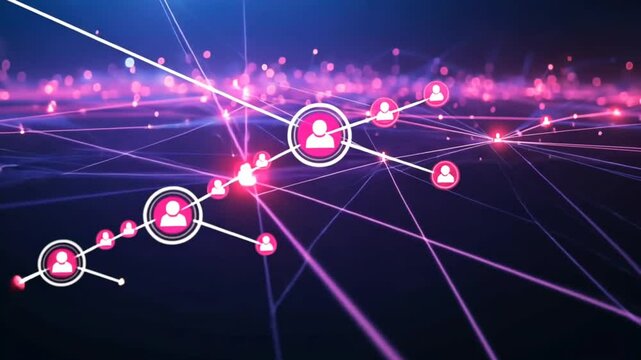 Abstract social network connections with icons and pink lights
