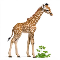 Fototapeta premium Baby Giraffe Helping in the Garden
