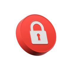 Lock icon 3d red color, safe symbol secret