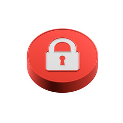 Lock icon 3d red color, safe symbol secret