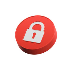 Lock icon 3d red color, safe symbol secret