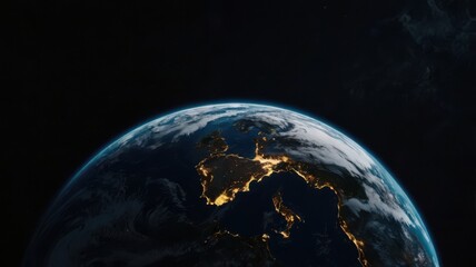 Obraz premium Earth, Civilization, Light, Glow, Radiation, Planet, Space, Universe, Continents, Land, Water, Seas, Cities