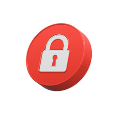 Lock icon 3d red color, safe symbol secret