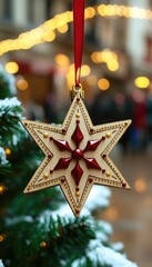 Wooden star Christmas ornament. Perfect for holiday designs, cards, or websites.