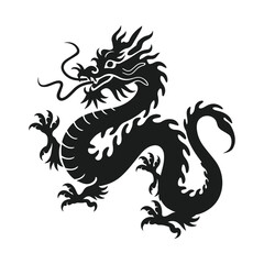 Traditional Red Chinese Dragon Silhouette with Zodiac Symbol and Crawling Details &ndash; Celebrating Lunar New Year in Asian Culture
