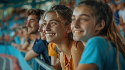 Fototapeta premium Spectators viewing trampolining events, sports, skill