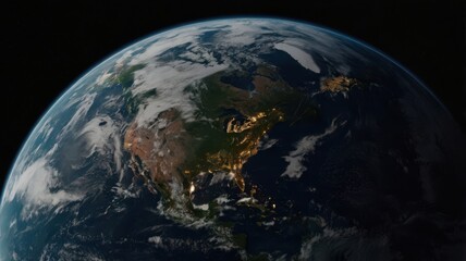 Obraz premium Earth, Civilization, Light, Glow, Radiation, Planet, Space, Universe, Continents, Land, Water, Seas, Cities