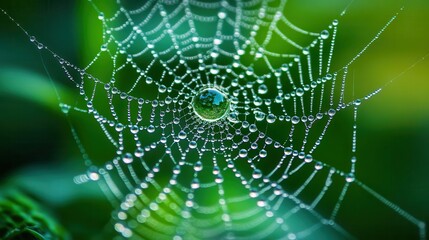 Close-up of a dew-covered spider web, Nature macro, Intricacy
