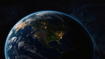 Fototapeta premium Earth, Civilization, Light, Glow, Radiation, Planet, Space, Universe, Continents, Land, Water, Seas, Cities