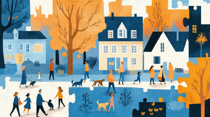 A puzzle game consisting of community houses and family members