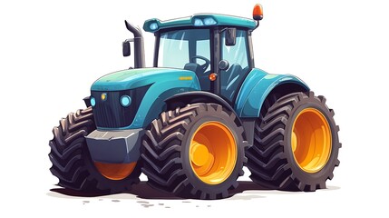 Obraz premium Blue Tractor Cartoon Illustration