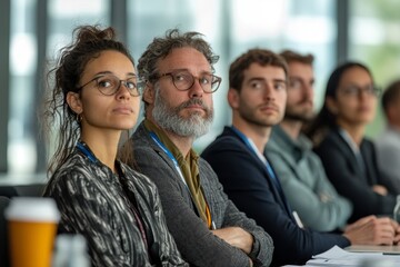 Obraz premium Diverse group of people attending a business conference in a modern office setting, Generative AI