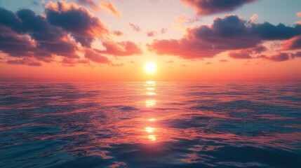 Fototapeta premium Serene sunset over a calm ocean, Nature, Tranquility