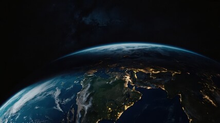 Obraz premium Earth, Civilization, Light, Glow, Radiation, Planet, Space, Universe, Continents, Land, Water, Seas, Cities