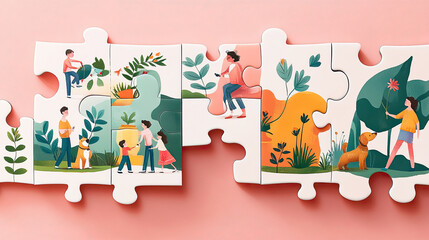 Fototapeta premium Puzzle game with family members' living conditions