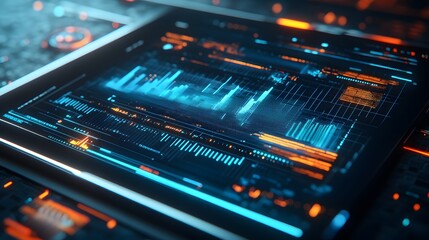 Obraz premium Diagrams projecting from tablet. 
