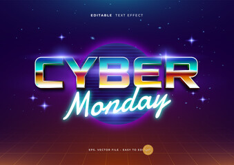 Retro futurism editable text effect, cyber monday text style