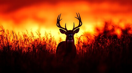 Silhouetted Deer at Sunset