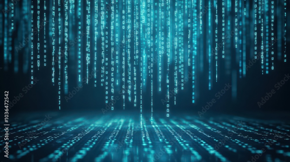 Aufkleber Binary code matrix filling the screen, with glowing numbers raining down, front view, representing data flow in a digital world, futuristic tone, Monochromatic Color Scheme