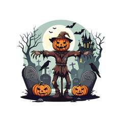 Creepy Halloween Vector Haunted House and Spooky Webs