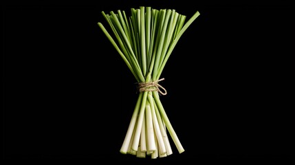 Freshly harvested green onions tied together, vibrant and healthy, perfect for culinary uses and food presentation.