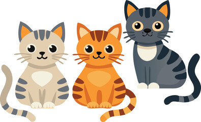 Three Adorable Cartoon Cats Sitting Together