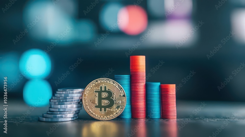 Poster Coin with a bar chart on the side flat design front view financial planning theme animation vivid
